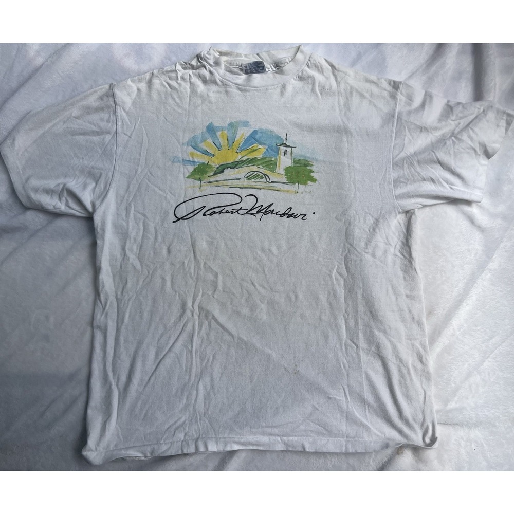 Vintage Robert M. Lighthouse Sun T-Shirt Mens L Short Sleeve Graphic‎ White